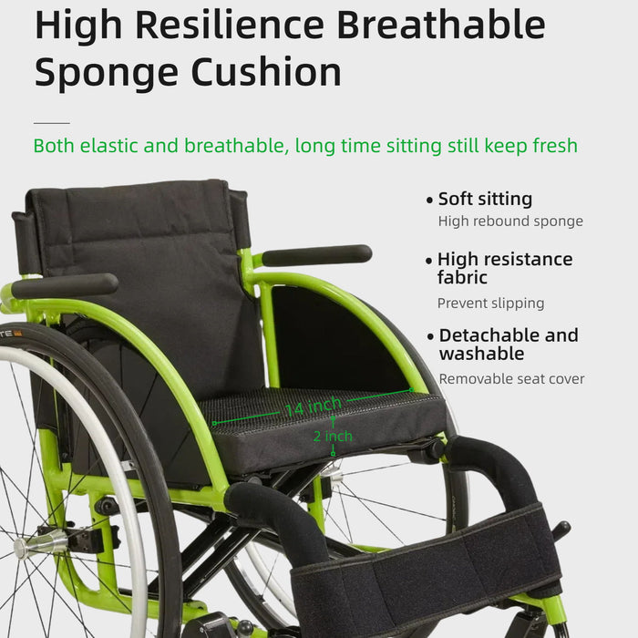 Premium Lightweight Foldable Sport Wheelchair All Body Sturdy & Comfortable 250Lbs Capacity Easy Folding 24" Sports Tires Perfect For Outdoor - Black / Green