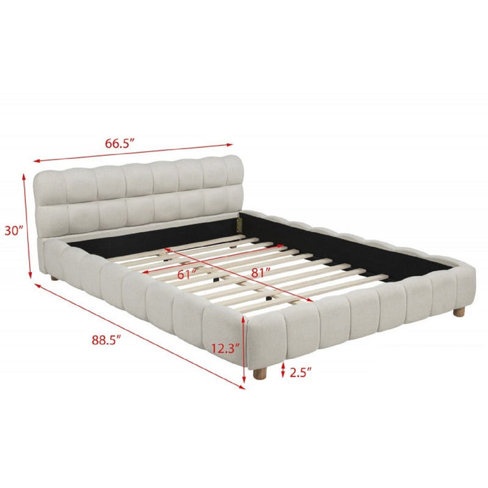 Queen Size Upholstered Platform Bed Frame - Beige