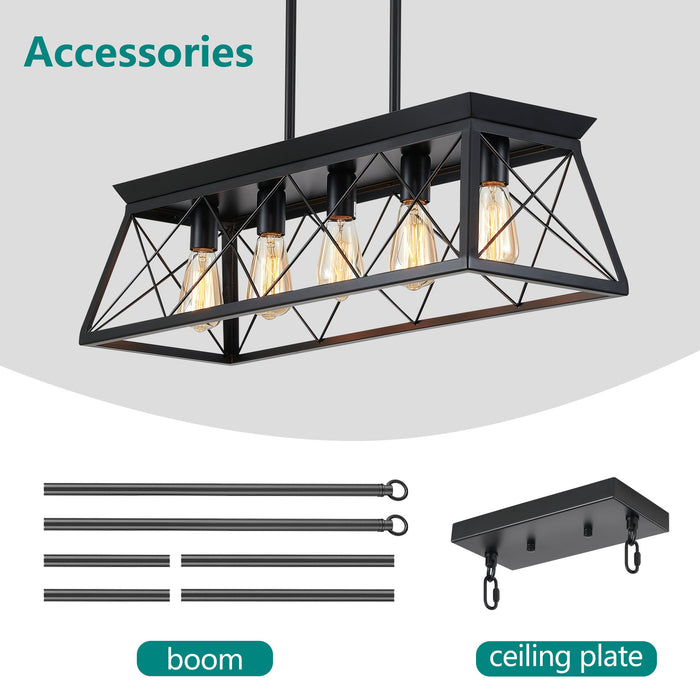 Chandelier Pendant Light For Dining Room Kitchen, 5 Light Fixture With Adjustable Height