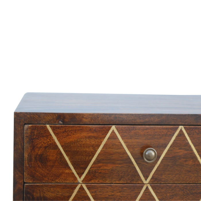Inlay Geo Brass Bedside Table - Chestnut