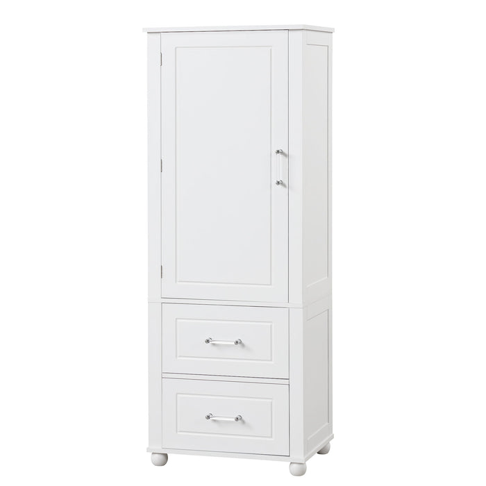 Tall Freestanding Bathroom Storage Cabinet With 2 Drawers And Adjustable Shelf
