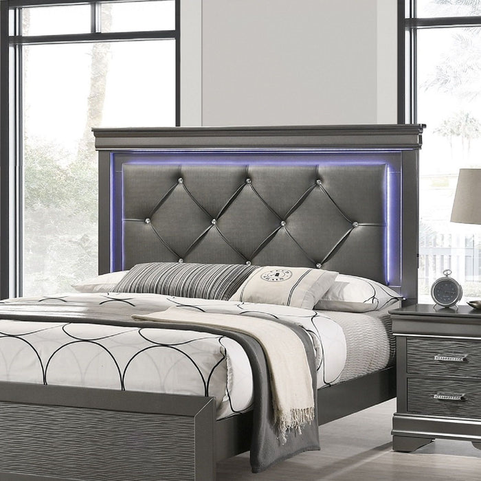Tufted Headboard Bed With LED Lighting