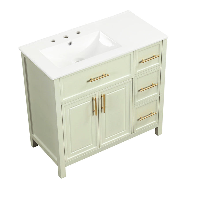36" Bathroom Vanity With Sink, 2 Doors, 3 Drawers, Rectangular - White