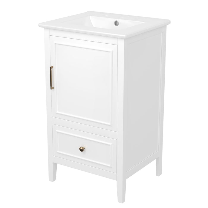 Bathroom Vanity With Sink, Adjustable Feet, 1 Drawer And Door Shelf Storage - White