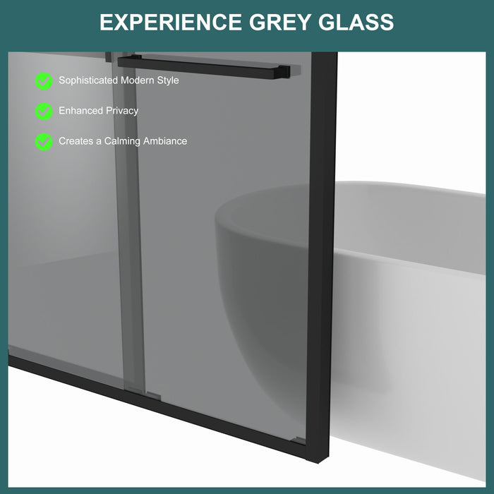Double Sliding Glass Shower Door 8Mm Tempered Glass With Stainless Steel Frame - Matte Black