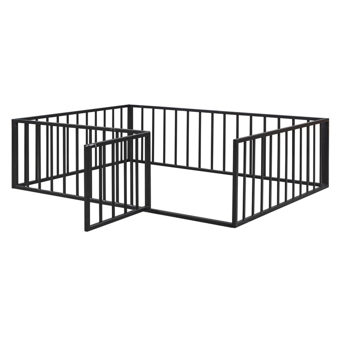 Metal Floor Bed Frame With Fence And Door