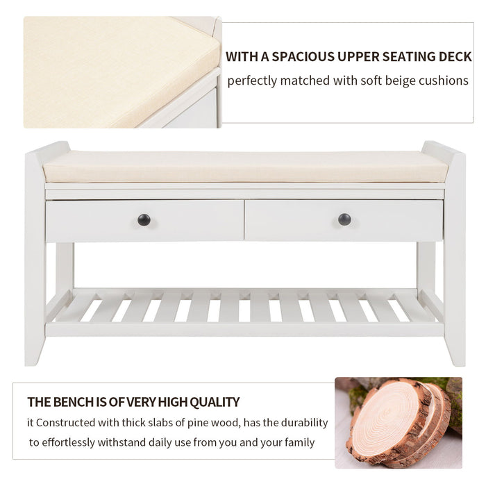 Multipurpose Entryway Shoe Rack With Cushioned Seat And Drawers