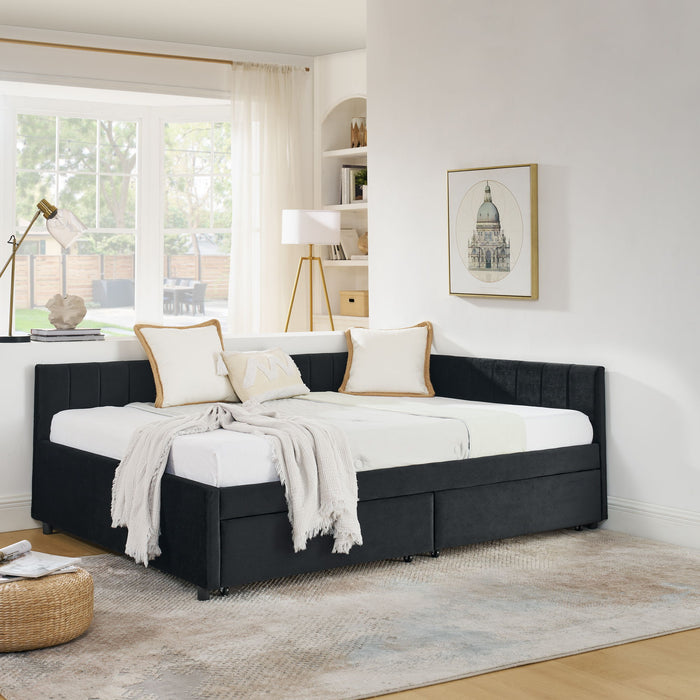 Upholstered Tufted Daybed Frame With Storage Drawers