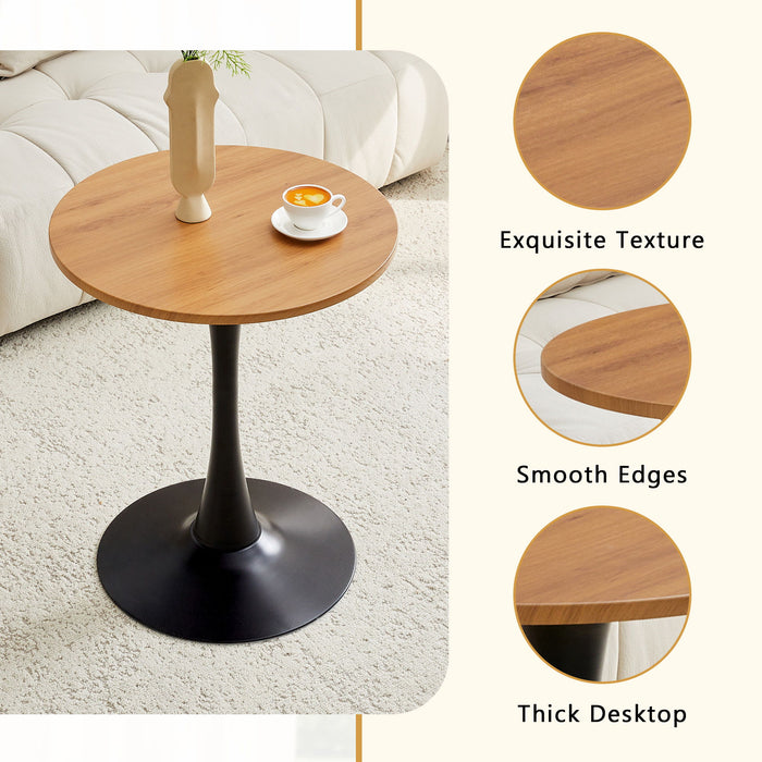 Round Dining Table With Faux Wood Top And Metal Pedestal, 23.6" Circle Table For Kitchen, Living Room, Small Spaces