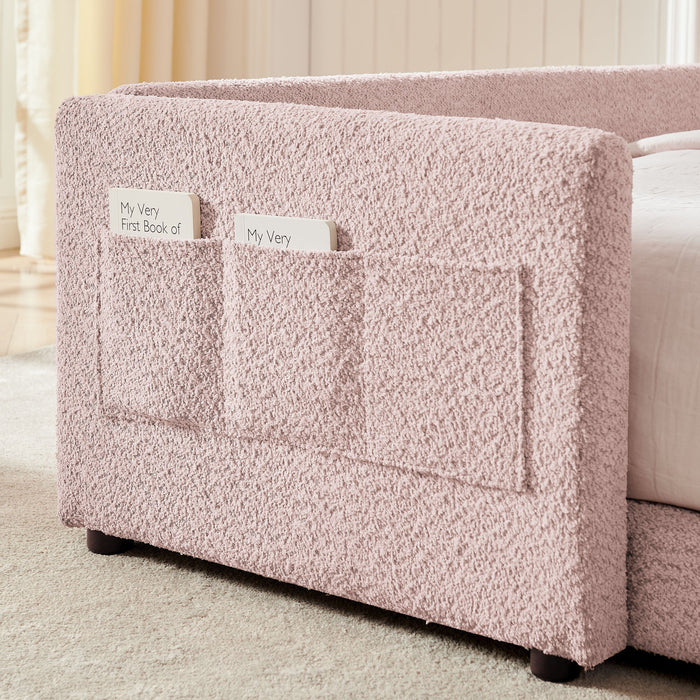 Cute Rabbit Ear Upholstered Platform Bed Frame With Safety Rail