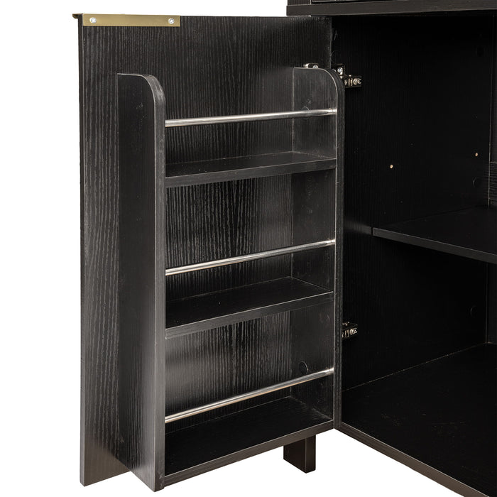 Fluted Tall Arched Pantry Cabinet With Adjustable Shelves, Glass Door & Hidden Drawer For Kitchen