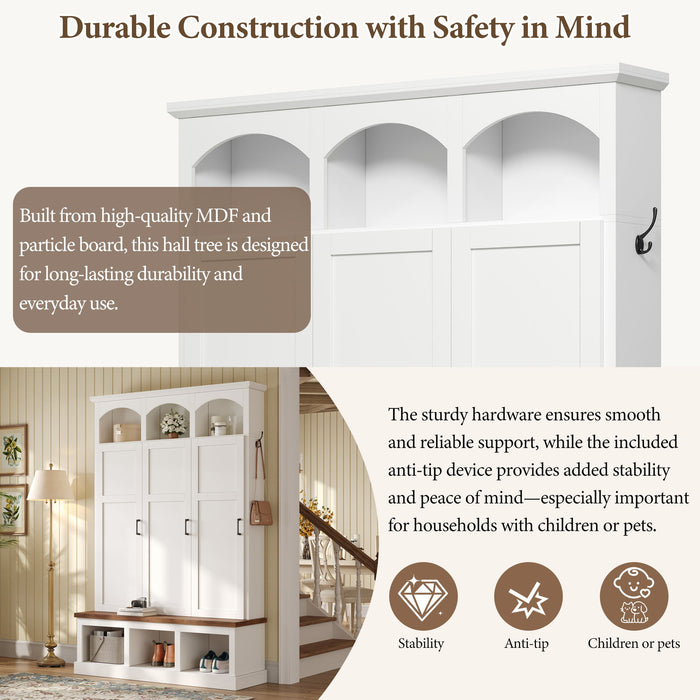 Classic Arched Design Hall Tree With 3 Hidden Storage
