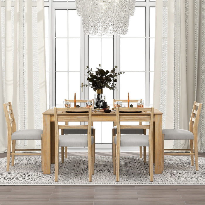 7 Piece Dining Set With Extendable Table, 2 Drawers & 6 Upholstered Chairs
