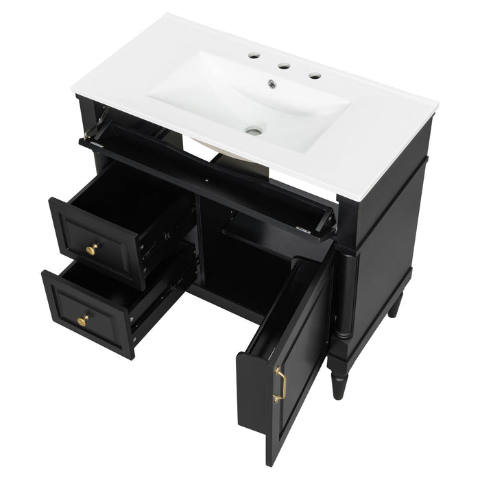 Freestanding Bathroom Vanity With Sink, Adjustable Shelf, Flip Drawer