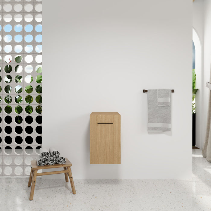 Floating Bathroom Vanity Single Door Base Cabinet, Wall Mounted Storage - Light Oak