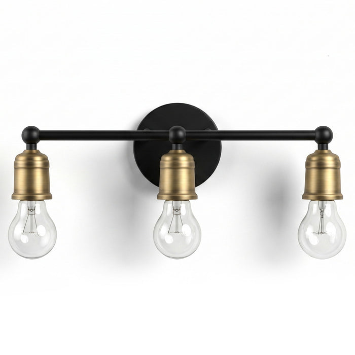 3 Light Wall Sconce, Vanity Light, No Bulbs Included - Black / Gold