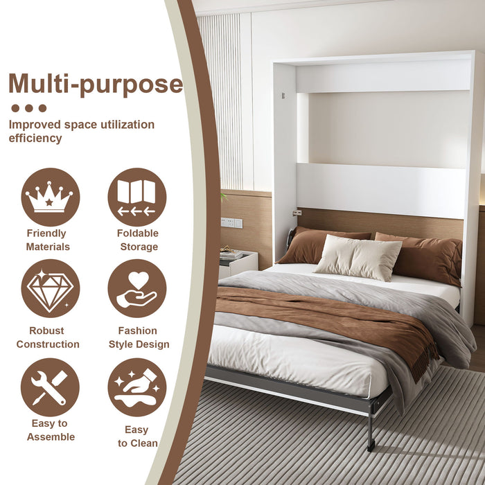 Queen Murphy Bed, Foldable Wall Bed, Space Saving Design For Bedrooms - White