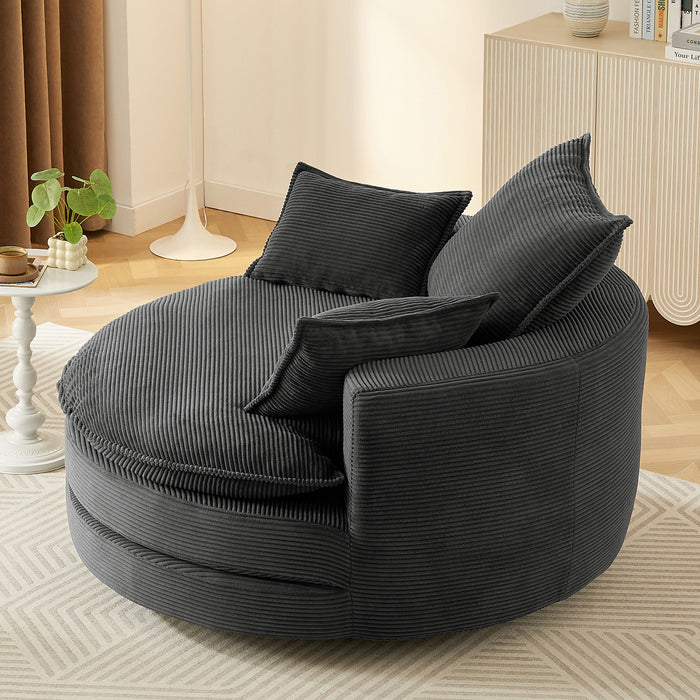 360° Swivel Accent Barrel Chair With Dual Layer Cushion And 3 Removable Pillows