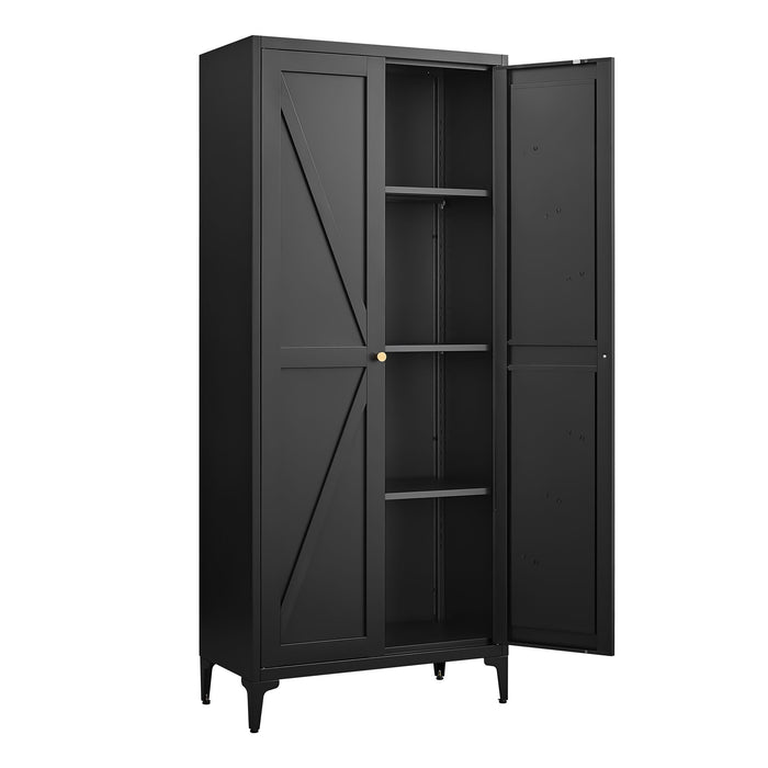 Adjustable 2 Door Kitchen Pantry Cabinet With Striped Design