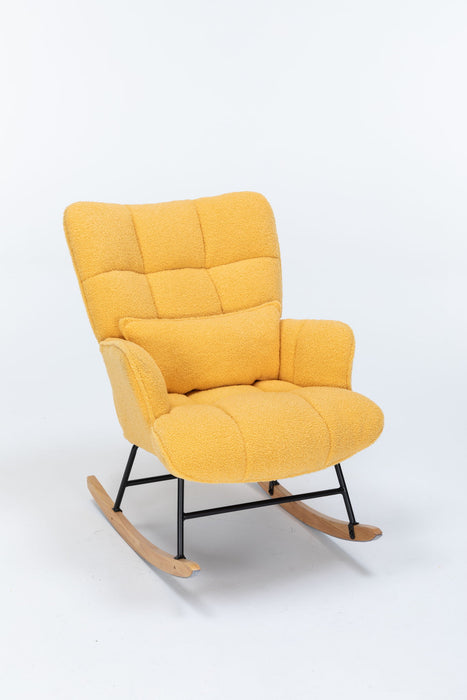 Rocking Chair Nursery, Teddy Upholstered Glider Rocker With High Backrest, Reading Chair Modern Rocking Accent Chairs Glider Recliner For Living Room - Yellow