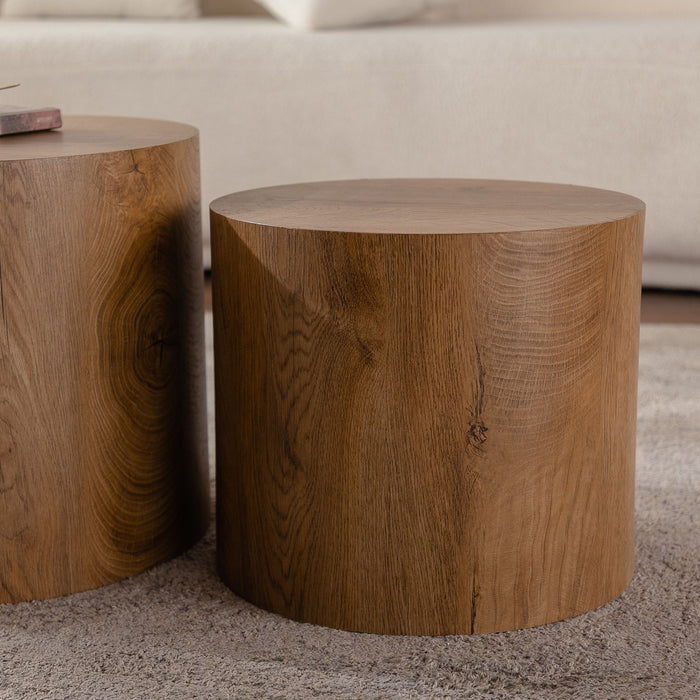 Round Nesting Coffee Table For Small Living Room (Set of 2) - Brown / Wood