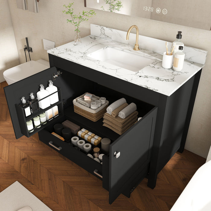 Bathroom Vanity Set, Fluted Cabinet, Soft Close Doors & Drawers, Single Faucet Hole, Sink Included - Black
