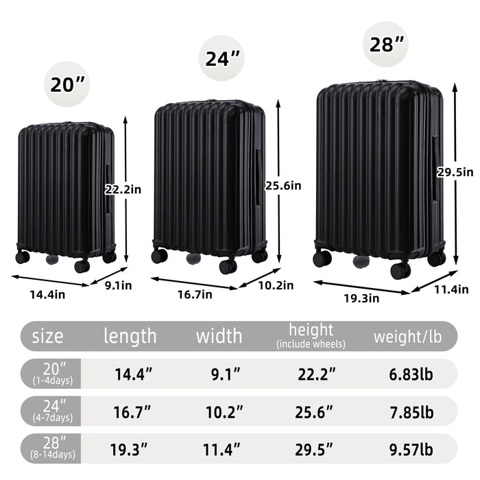 20" / 24" / 28" 3 Pieces / Set Spinner Wheel Luggage, Carry On Suitcase, With Cup Holder & USB Port & Phone Holder