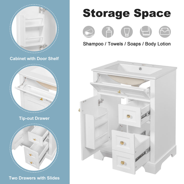 Modern Bathroom Vanity With Sink, 3 Drawers & Cabinet With 2 Tier Door Storage