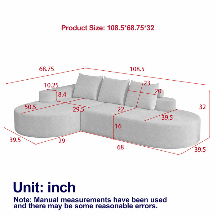 Modern Curved Sofa, L-Shaped Modular Sectional Set With 3 Pillows