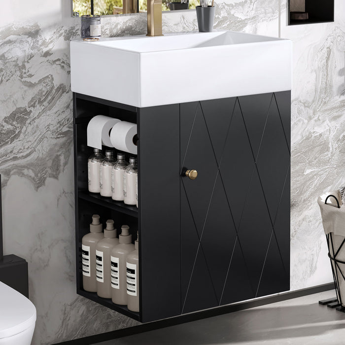 Modern Bathroom Vanity With Sink, Diamond Pattern Doors