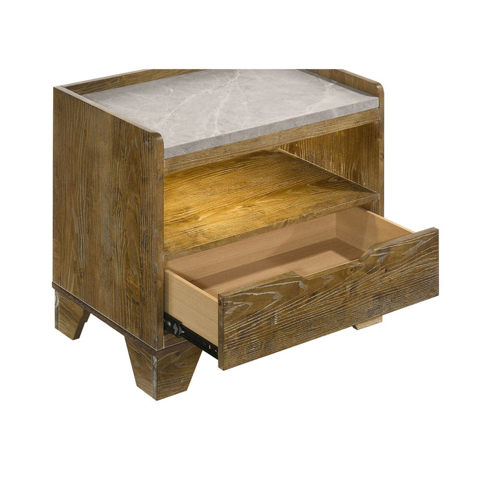 Packard - 1 Drawer Nightstand With LED Lighting And USB Charging - Oak