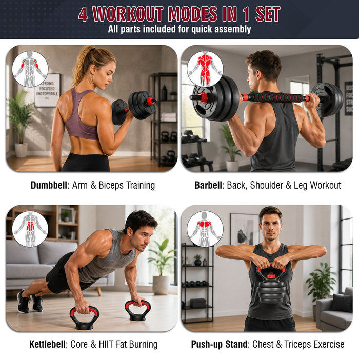 Adjustable Dumbbell Set, 4 In 1 Convertible Weights