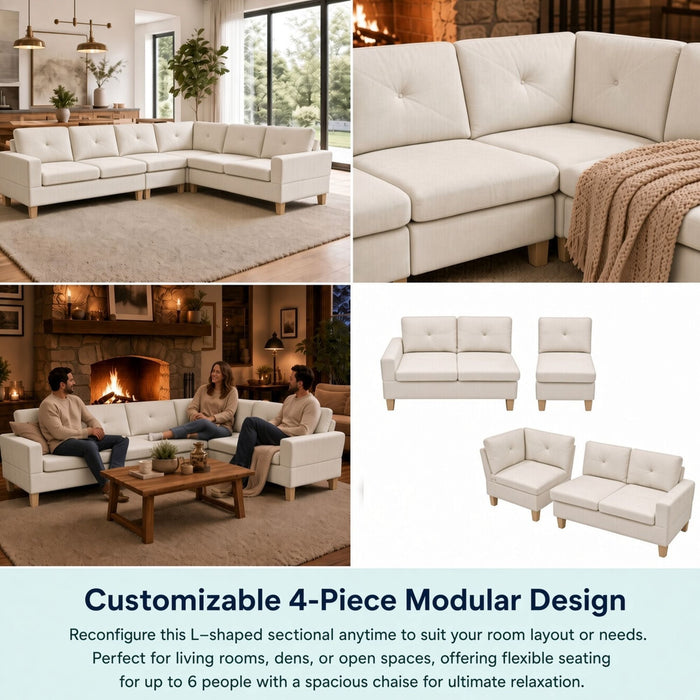 Modular L - Shaped Sectional Sofa 6 Seater 4 Piece Couch With Chaise