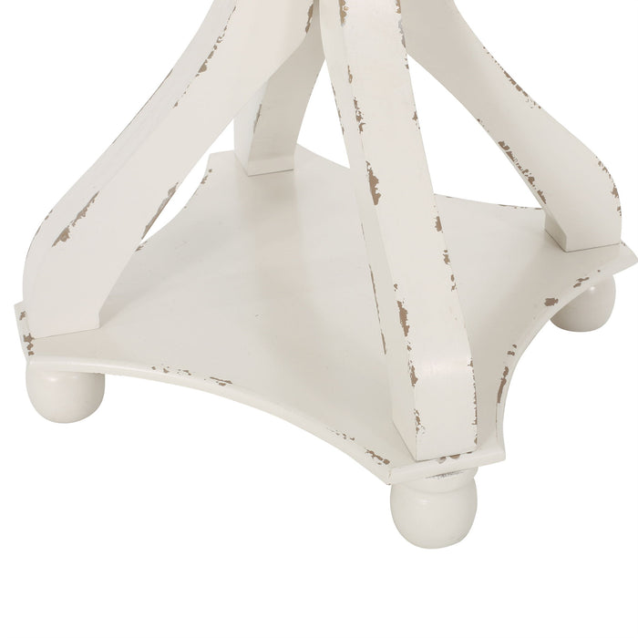 Rustic French Country Accent Table With Hourglass Firwood Base And Lipped Top