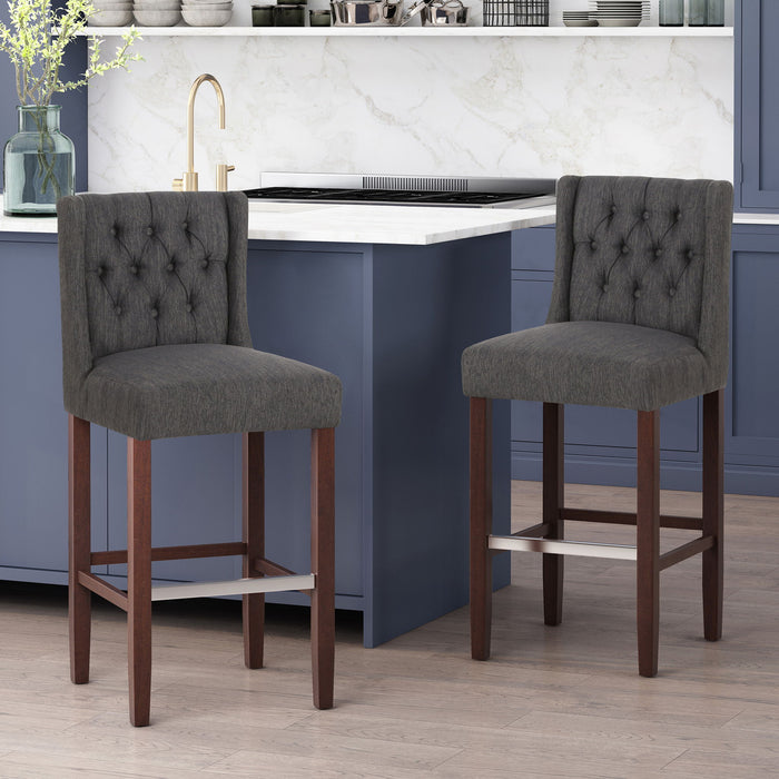 Solstara - Upholstered Dining Barstool With Button Tufted And Wing Back
