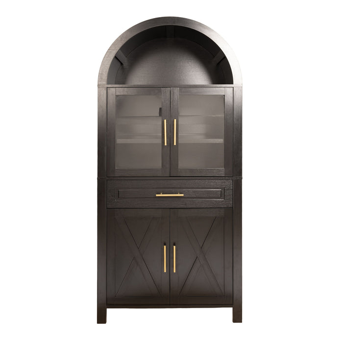 Arched Kitchen Pantry Cabinet With Adjustable Shelves & Barn Door Design