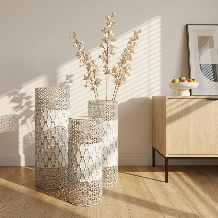 Tall Floor Vase Decorative Vase, Home Accent Decor (Set of 3) - White / Gold
