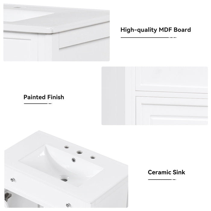 Bathroom Vanity With Sink Top, Cabinet With Door And 2 Drawers - White