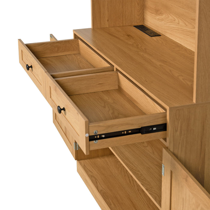 Tall Arched Pantry Cabinet With Charging Station, Adjustable Shelves, Coffee Bar