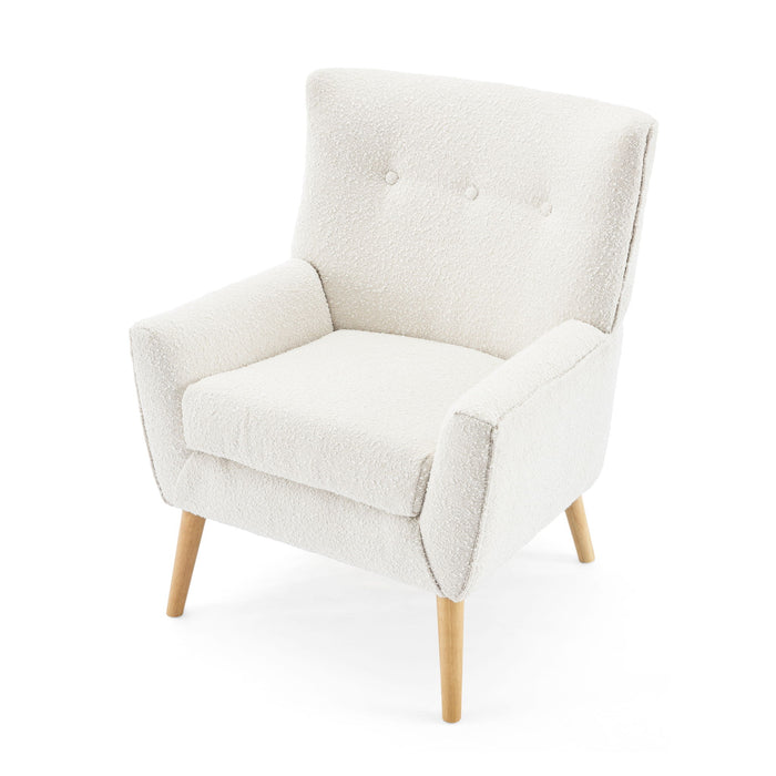 Ergonomic Accent Chair With Button Tufted Design And Rubber Wood Legs - Almond