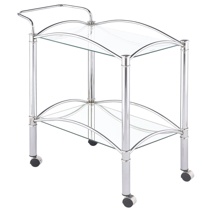 Porch & Den - 2 Tier Rectangular Glass Shelf Bar Cart With Glass - Chrome