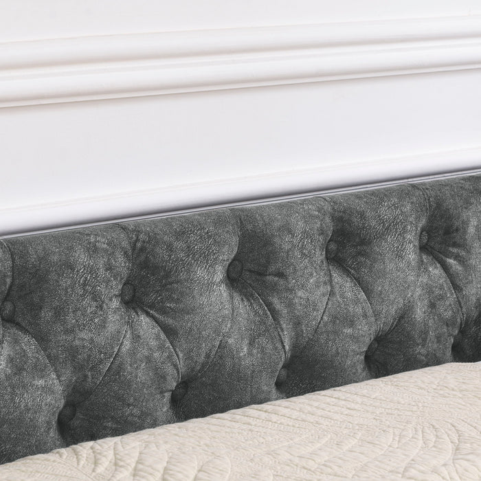 Upholstered Tufted Daybed With 2 Drawers, Waved Arms