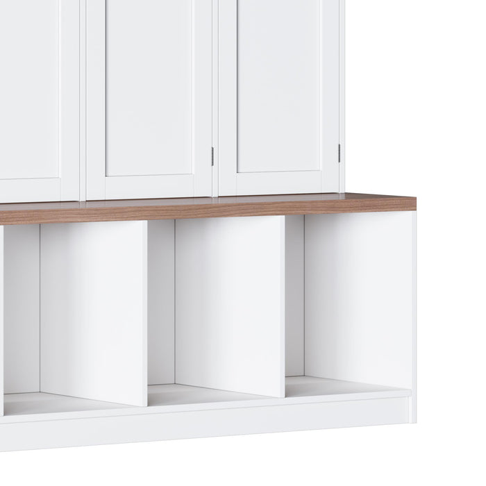 Farmhouse Hall Tree With 4 Hidden Hanging Hooks And 8 Doors