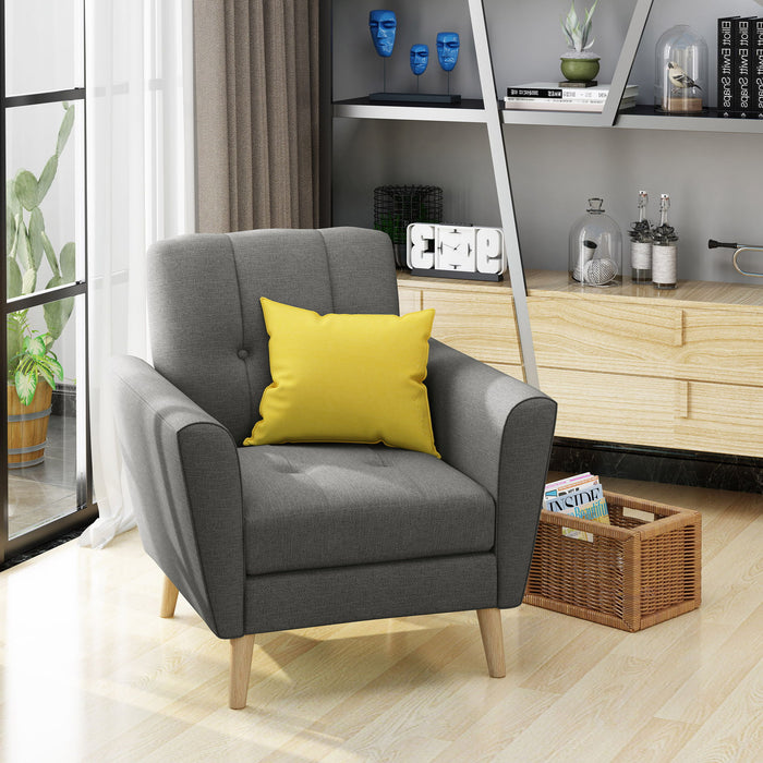 Fabric Channel Stitch Club Chair With Tufted Back - Gray