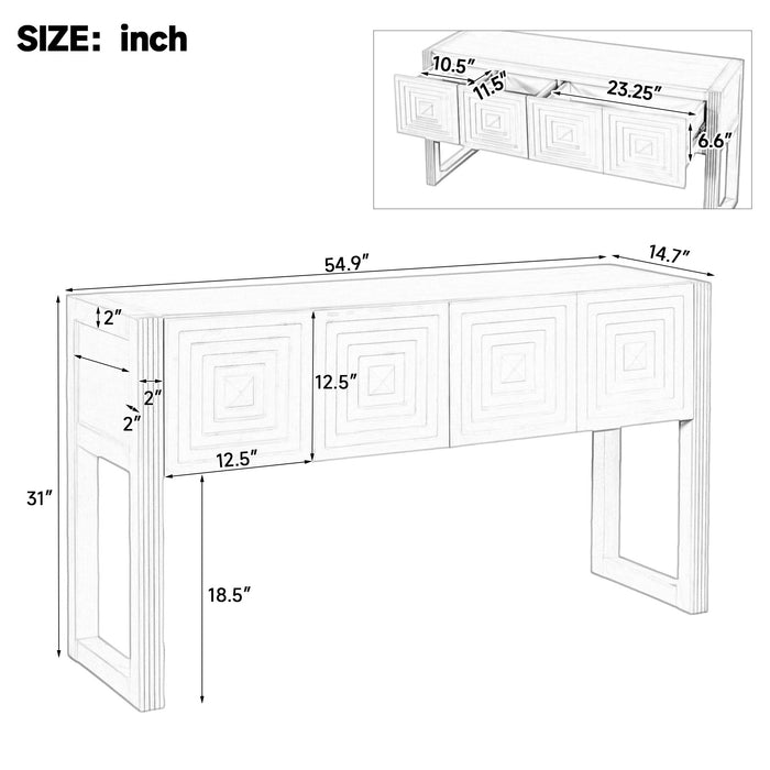 Geometric Carved Console Table With 3 Soft Close Drawers
