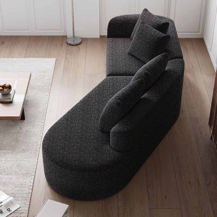 Upholstered Oversized Sectional Sofa, 4 Seater Extra Deep & Wide Curved Cloud Couch With 4 Throw Pillows For Living Room - Black