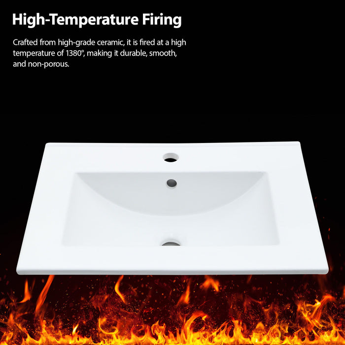 Console Sink With Legs, 24" X 18", Durable Porcela With Frame - White / Black