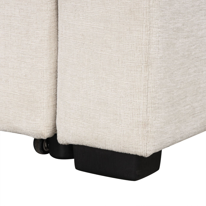 Modern 2 Seater Loveseat Sofa With Pull-Out Bed, Fabric, Built-In USB Ports & Cup Holders