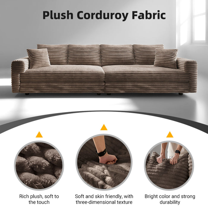 Plush Corduroy 4 Seat Sofa, Modern Comfy Upholstered Sofa Cloud Couch, Deep Seat Couches With Soft Pillows