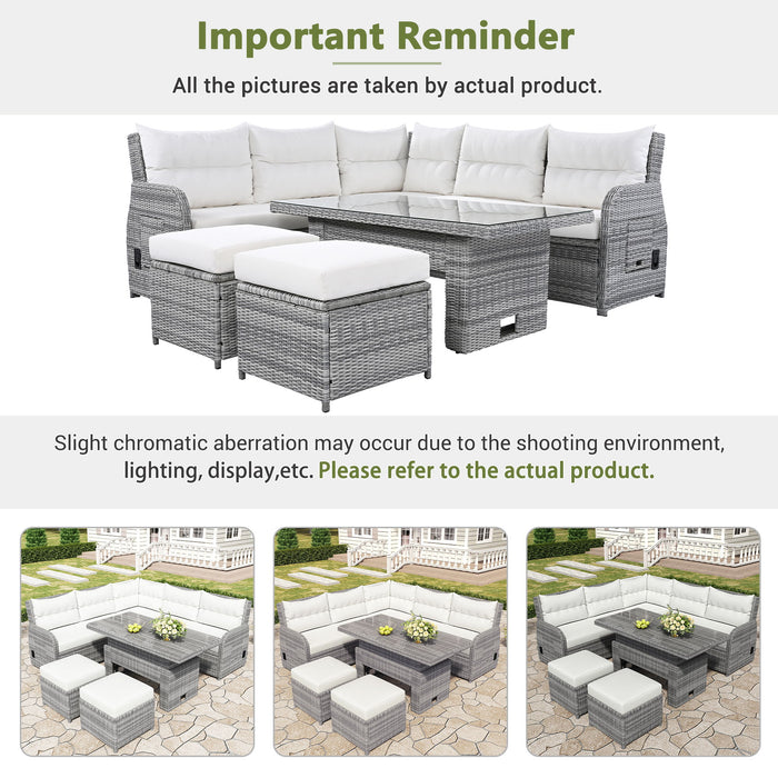 Outdoor Furniture Set Patio Rattan Furniture Set With Adjustable Table, Recliners With Extendable Side Tables And 2 Ottomans